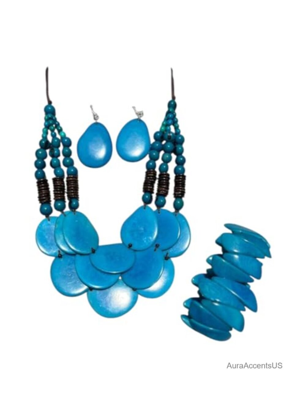 Tagua Necklace Earrings Bracelet Set Handmade Statement Bib Chunky Beads